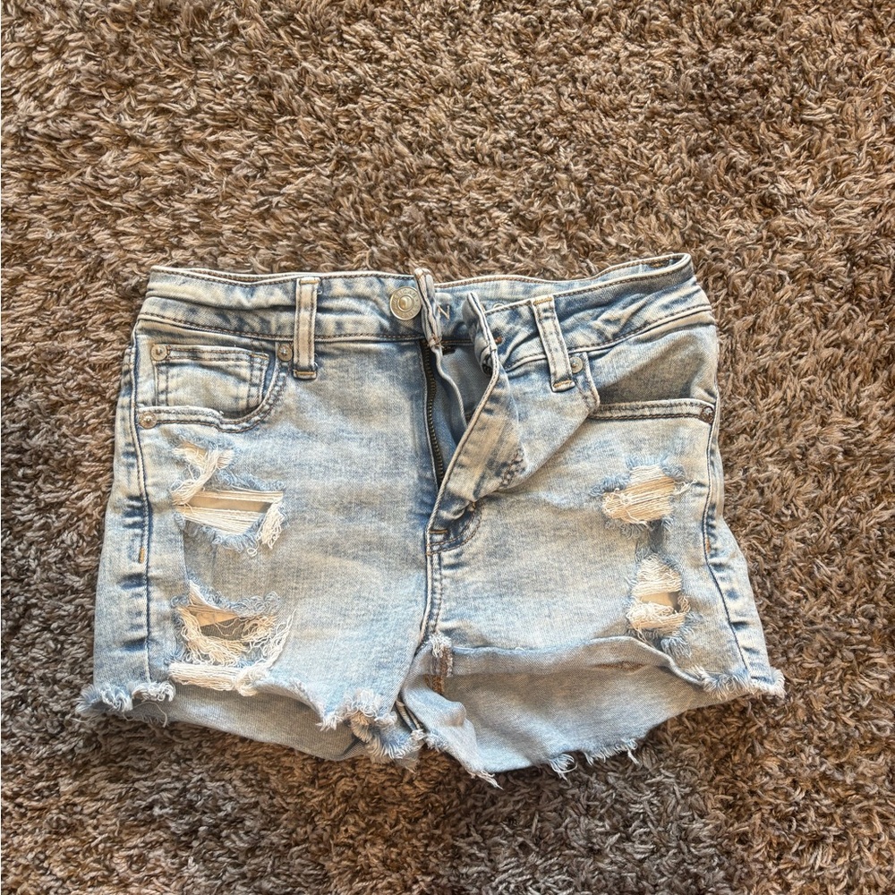 American Eagle Outfitters Light Blue Distressed Jean Shorts